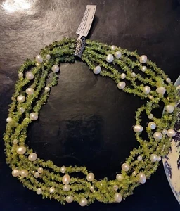 Green Peridot Freshwater Pearl Five 5 Strand 20" Necklace & 2 Bracelets -RS NWT - Picture 1 of 6