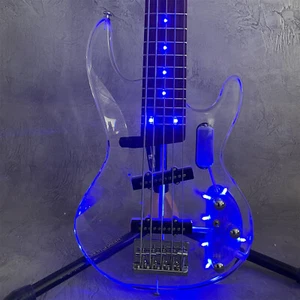 Fabrik Acryl Korpus 5 Saiten blaues LED-Licht E-Bassgitarre - Bild 1 von 12