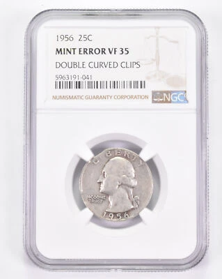 Mint Error VF35 1956 Washington Quarter - Double Curved Clips - Graded NGC *8895 - Image 1 of 3