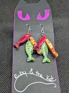 Colourful Handmade Fish Earrings. Very Cute .M7 - Picture 1 of 5