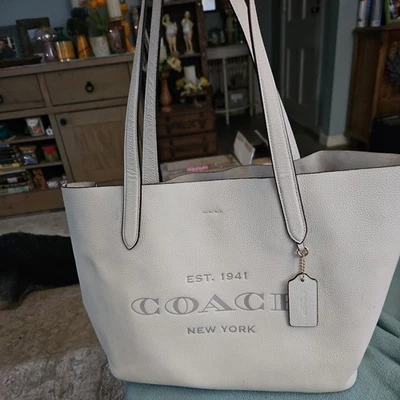 COACH Pebble Leather CAMERON Large Tote Shoulder Bag ~ Chalk/White - Image 1 of 4
