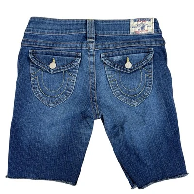 Pantalones Cortos de Jean True Religion Mujer 30 x9 Becky Tiro Medio Envejecido Corte Hecho en EE. UU. Foto 1 de 4