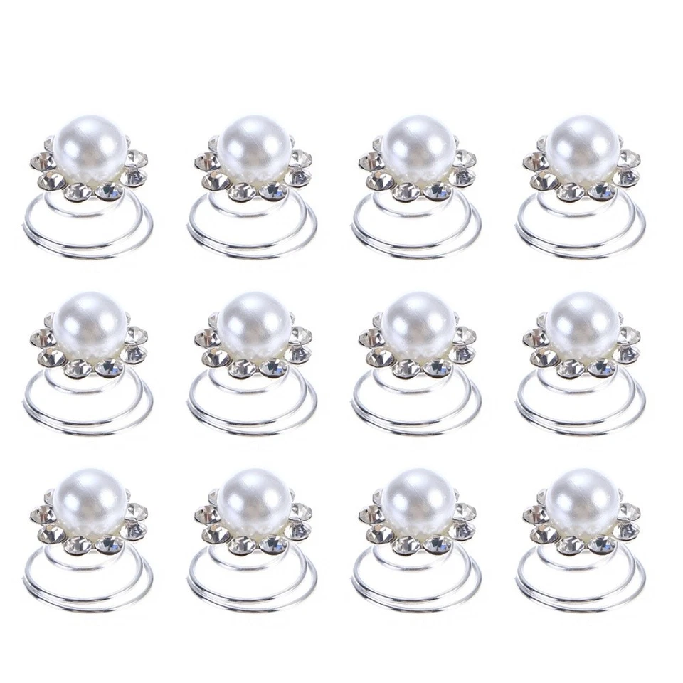  12 Pcs Pince Fleur Cheveux Mariage Barrette Strass Épingle En Cristal - Photo 1/1