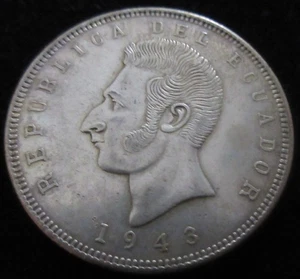 MDS ECUADOR 5 SUCRES 1943 "ANTONIO JOSÉ DE SUCRE", PLATA #AA - Imagen 1 de 2