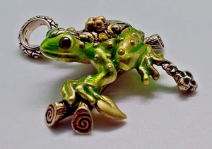 Emaille Frosch Charm oder Anhänger - Sterling, 18k Gold, Steine, Emaille, signiert Bixby - Bild 1 von 14
