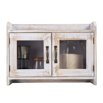Деревенский белый деревянный столешница шкаф для хранения органайзер полка стекло окна двери - Изображение 1 из 4