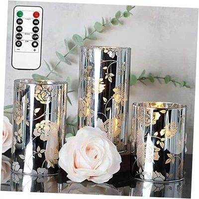 Velas sin llama navideñas con control remoto y temporizador - Electroplato vidrio LED rosa Foto 1 de 4