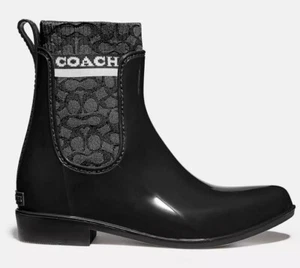 New Coach Rivington Cut-Out Knit-Liner Rain Boots Size 5 Retail $110+ - Picture 1 of 4