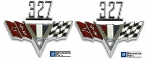 CHEVY 327 V-Flag Fender Emblem **PAIR** Chevy II, Chevelle, Camaro w/Nuts - Picture 1 of 2