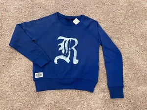 Polo Ralph Lauren RL67 girl's blue white old English R sweatshirt distressed S 7 - Picture 1 of 4