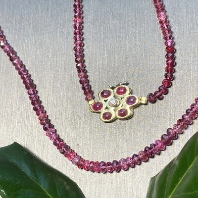 Vintage Ruby Diamond Necklace Estate Fine Jewelry Pre-Owned 18K Yellow Gold 18" - Image 1 of 4