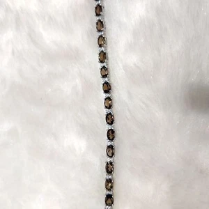 Natural Smoky Quartz and Zircon Gemstone 925 Sterling Silver Tennis Bracelet - Picture 1 of 4