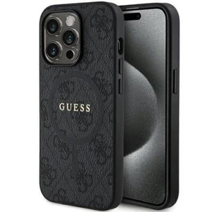 Guess 4G Leather Metal Logo with MagSafe Hard Case for iPhone 15 Pro Black - New - Picture 1 of 6