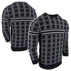 Mens Sweater Black Shirt Designer Pattern Stripes Pullover Stretch Casual Dress - Picture 1 of 6