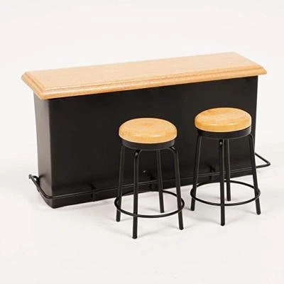 Dollhouse Miniature Furniture 1:12 Taproom Bar Counter Pub Table & 2 Stools set  - Image 1 of 4