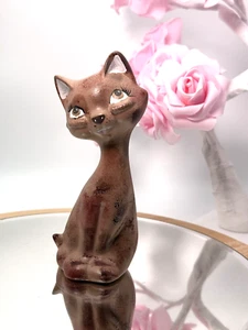 Vintage Figurine Cat Ceramic Beige Ornament Signed From Owen - Picture 1 of 7