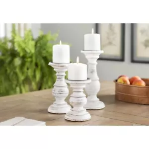 3 Piece Wood Tabletop Candlestick Set - White / Rose Blush By Laurel Foundry - Picture 1 of 4