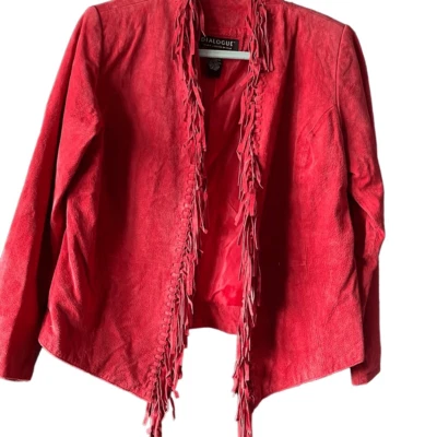 Vintage Dialogue red suede fringed jacket, size small - Image 1 of 4