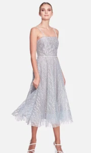 NWT MARCHESA NOTTE GLITTER TULLE A-LINE TEA-LENGTH DRESS Sz 8 - Picture 1 of 5