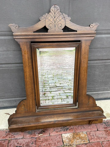 Large Antique Victorian Dresser Mirror W Frame Beveled Glass Refinished Cover