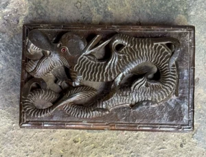 Antico Cinese Dragon Legno Intagliato Scatola Originale Old Mano Artigianale - Picture 1 of 10