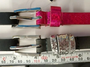 Material Girl Juniors' Holographic Glitter 2PC Belt Set M/L Multi Color - Picture 1 of 7