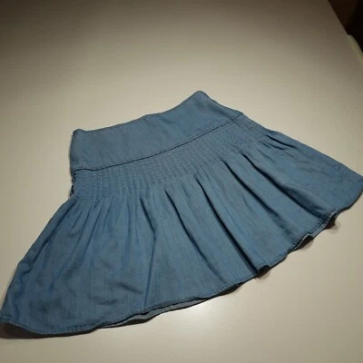 Falda Loft Mujer 4 Elastizada Azul Denim Cintura Alta Plisada Mezcla de Lino 19" Columpio Foto 1 de 4