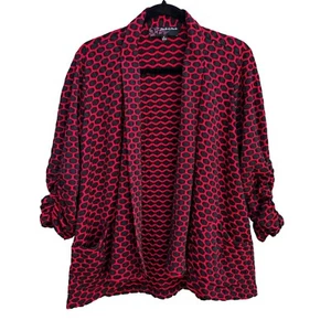 Peck & Peck Red Black Textured Open Front Wavy Ruched Sleeve Blazer Jacket M - Picture 1 of 10