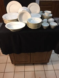 50 Pc Noritake Fine China GUENEVERE White Scroll #6517, Service for 10 ELOQUENT - Picture 1 of 12