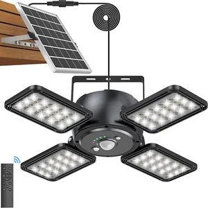 New Solar Pendant Light LED Outdoor Indoor Motion Sensor 5 Lighting Modes Remote - Picture 1 of 8