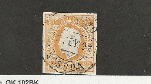 Portugal, sello postal, #22 tono amarillo usado, 1866, DKZ Foto 1 de 1