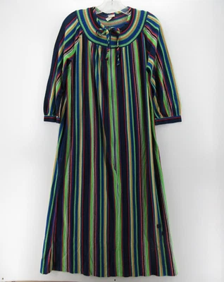 VINTAGE Montgomery Ward Dress Women Medium Blue Housecoat Mod 70s Retro Fleece * - Image 1 of 4