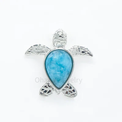Colgante Larimar Natural Plata de Ley 925 - Tortuga Marina Hawaiana  Foto 1 de 2