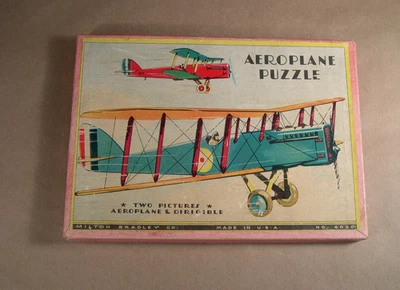 1920's Milton Bradley Puzzle - Bi-Plane & Dirigible - Two Sided - Image 1 of 4