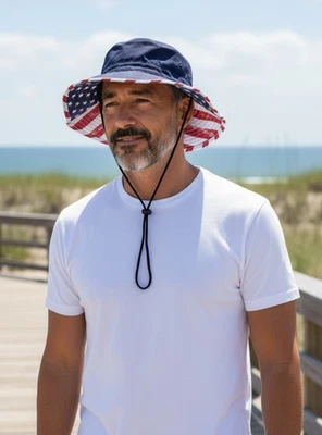 Wemco Unisex Reversible Boonie Sombrero Azul Marino Patriótico EE. UU. Exterior Protector Solar Foto 1 de 4