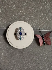 Xavier Hsn Absolute Cz Stones Oval Shield Ring 925 Sterling Silver Size 8 - Picture 1 of 13