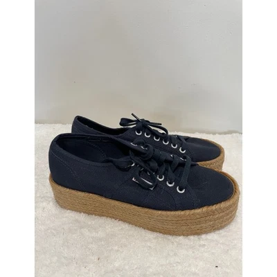 Superga 2790 Rope Sole Flatform Trainers Lace Up Sneakers Navy Blue Women's 12 - Image 1 of 4