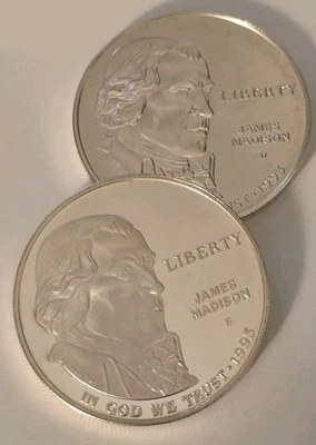 (2) 1993-James Madison Montpelier  D-Satin  S-Proof Silver Dollar Commemoratives - Image 1 of 4