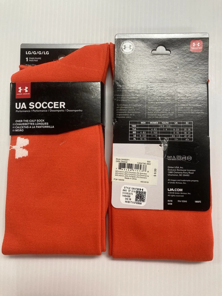 Calcetines de fútbol Under Armour UA Performance sobre la pantorrilla, naranja, grande, 2 prs Foto 1 de 1