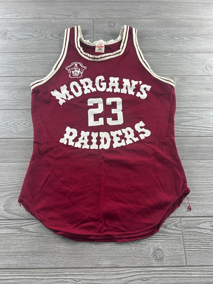 Camiseta deportiva de baloncesto Rawlings grande para adultos "Morgan's Raiders" granate vintage años 70? Foto 1 de 4