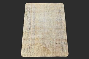BEIGE Turkish Oushak Rug 2x2 Vintage Handmade Anatolian Small Doormat Kilim - Picture 1 of 10