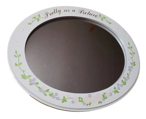 VTG White Wooden Oval Framed Mirror "Pretty As A Picture" Flowers 13”x11” 1990s - Picture 1 of 5