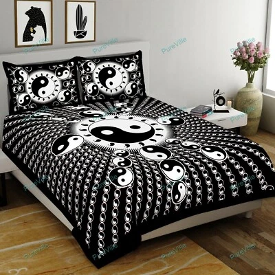 Hermosa sábana de cama doble de mano con funda de almohada algodón estampado 90x108 KING Foto 1 de 4