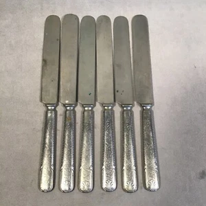 PV06084 Antiguo Cuchillo de Plata Brasil CÁSCARA GRABADA FLORAL Fabricación Real x6 - Imagen 1 de 7