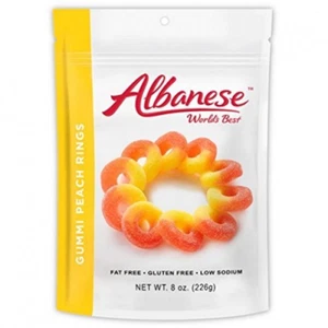 Albanesische Weltbeste Gummi Pfirsich Ringe Wiederverschließbarer Standbodenbeutel 8 Oz. (226G) b - Bild 1 von 12