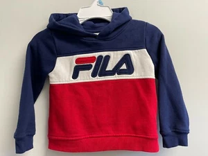 Excellent Fila Boys Size 4 Hoodie Fleece Sweatshirt Navy/Red/White Logo - Picture 1 of 5