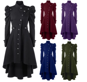 Vintage Steampunk Puff Sleeves Coat Gothic Cosplay Dovetail Buttons Long Jacket - Bild 1 von 17