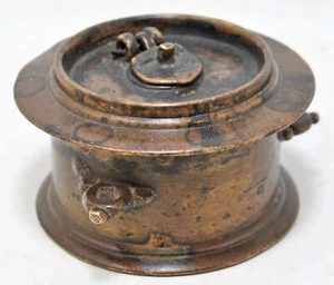 Antique Brass Round Ink Well Pot Original Old Hand Crafted - Picture 1 of 7