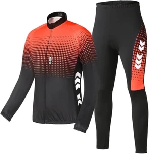TOMSHOO medium CYCLING SET long sleeve full zip jersey PADDED LONG PANTS red BNW - Picture 1 of 11