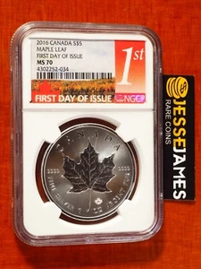 2016 $5 CANADA SILVER MAPLE LEAF NGC MS70 FIRST DAY OF ISSUE FDI LABEL - Picture 1 of 2